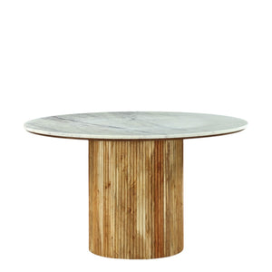 Vig Furniture Modrest Shirley - Elegant Round Dining Table With White Marble Top & Acacia Wood Base From India White  Vgnr-ni90125