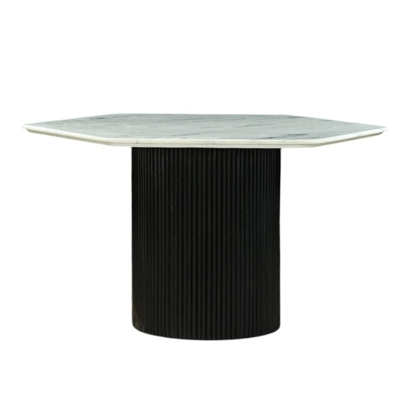 Vig Furniture Modrest Rivas - Elegant Black Hex Dining Table With Luxurious White Marble Top From India, Perfect For Modern Homes Black  Vgnr-ni90201