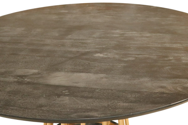Vig Furniture Modrest Cotopaxi - Stylish Round Dining Table In Charcoal Brown With Elegant Brass Accents, India Made Brown  Vgnr-ni90202
