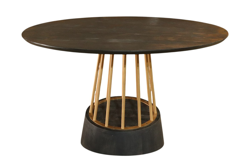 Vig Furniture Modrest Cotopaxi - Stylish Round Dining Table In Charcoal Brown With Elegant Brass Accents, India Made Brown  Vgnr-ni90202
