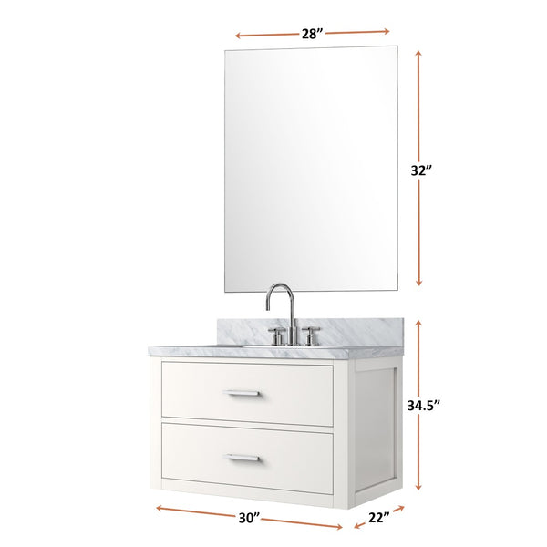 English Elm White Single Bath Vanity Set With Carrara Marble Top, Mirror & Faucet - Perfect For Small Spaces B2731S01972-GIGA