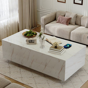English Elm Coffee Table with Led Lighting Bluetooth Speaker Wireless Charging and Faux Marble Top T3773P415729
