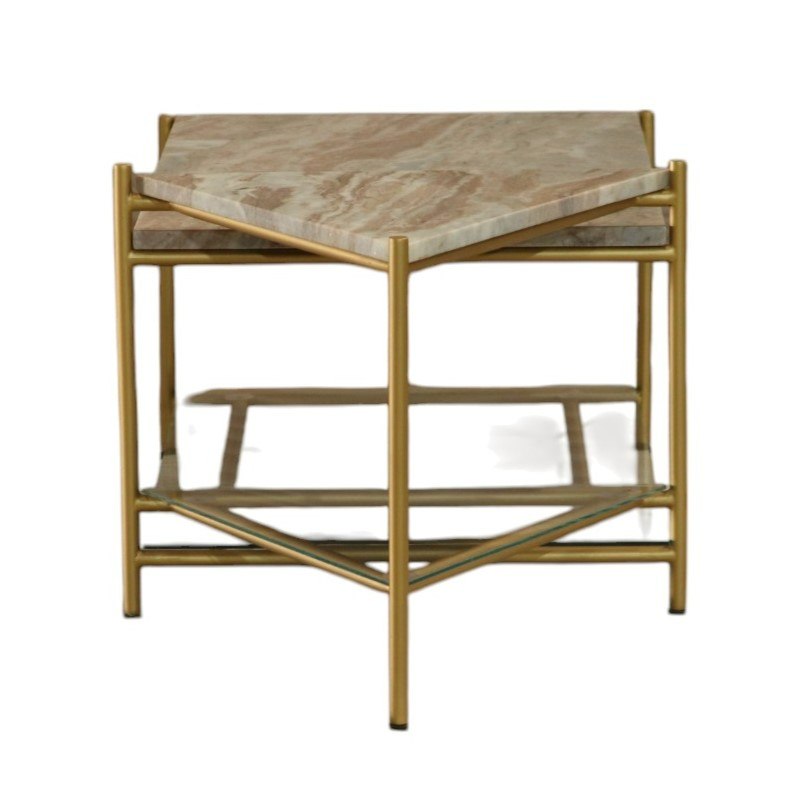Vig Furniture Modrest Mosk - Chic Modern Coffee Table With Elegant Marble, Glass Top, And Stylish Brass Accents Brass  Vgnr-ni90027