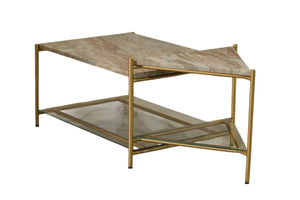 Vig Furniture Modrest Mosk - Chic Modern Coffee Table With Elegant Marble, Glass Top, And Stylish Brass Accents Brass  Vgnr-ni90027