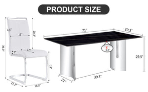English Elm Table With Glass Top & 8 White Pu Chairs - Elegant Marble Pattern, Stainless Steel Legs, Easy Assembly W1151S02607-GIGA