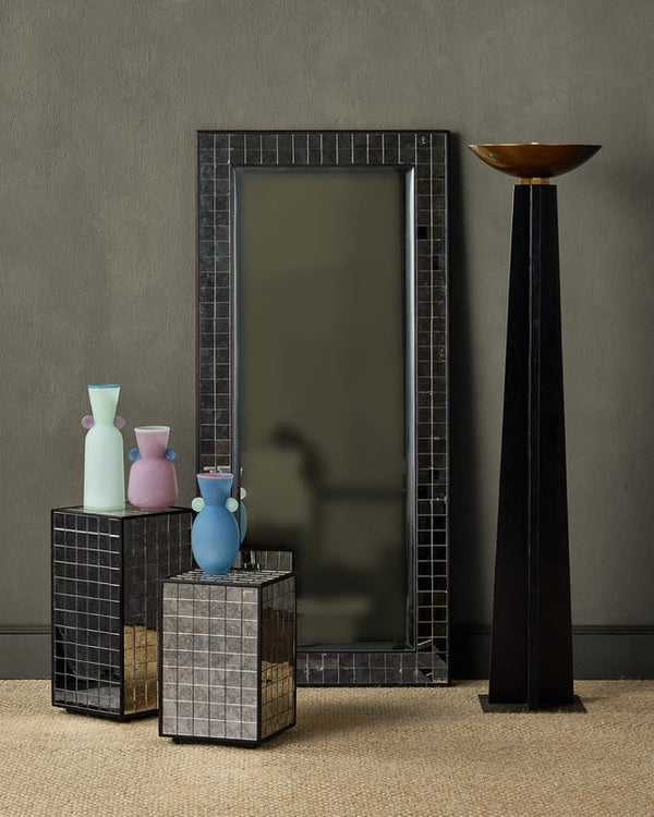 Currey & Company Mosaico Accent Table - Handcrafted Antique Mirror Tiles In Black Mango Wood Frame, Stylish Design Silver Mango Wood ,Glass 3000-0328-currey-company