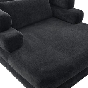 English Elm Oversized Chenille Chaise Lounge Deep Seat Sculptural Armrests Modern Living Room Retreat Black N763P326441B