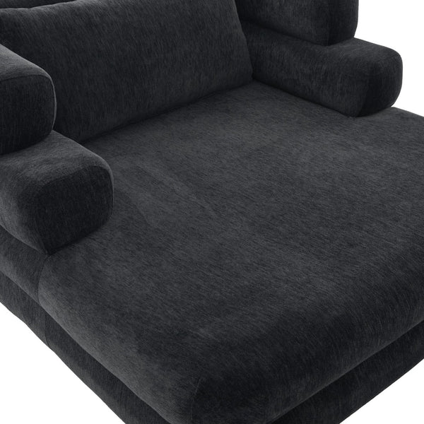 English Elm Oversized Chenille Chaise Lounge Deep Seat Sculptural Armrests Modern Living Room Retreat Black N763P326441B