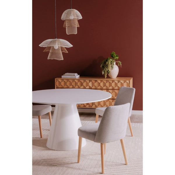 English Elm Otago 54 Inch Round Dining Table Geometric Base High Gloss Lacquer Modern Finish B2769S00007