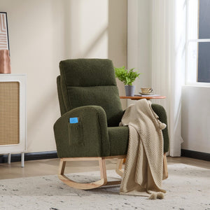 English Elm Modern Upholstered Glider Rocker with Teddy Fabric High Back and Rubberwood Base Green W3723P409071