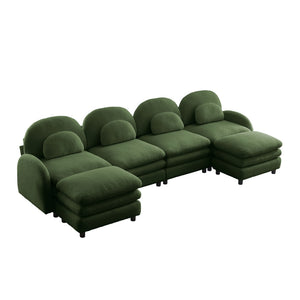 English Elm Teddy Fleece Curved Modular Sectional Sofa with Movable Ottomans for Cozy Living Rooms Green W5656S00092