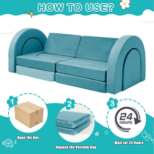 English Elm 14pcs Modular Foam Play Couch Set Convertible Toddler Fort Builder for Playrooms Cyan T5880P493432