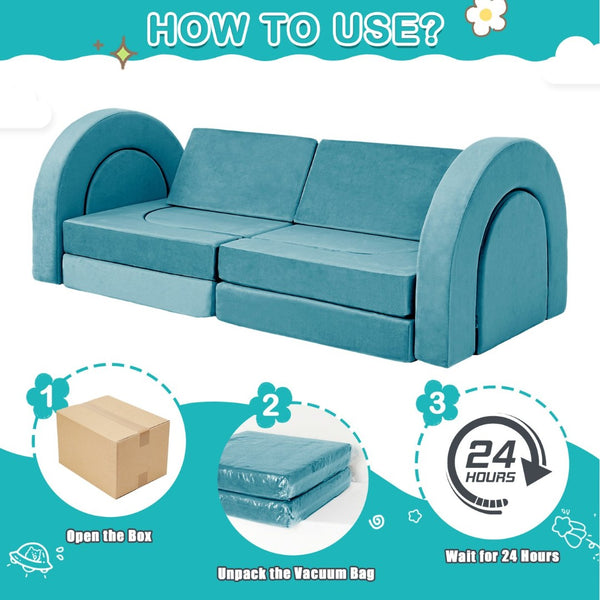 English Elm 14pcs Modular Foam Play Couch Set Convertible Toddler Fort Builder for Playrooms Cyan T5880P493432