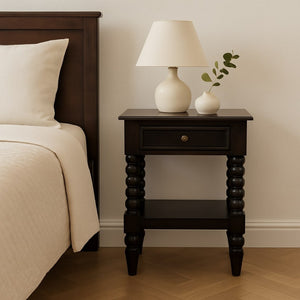 English Elm Solid Wood Vienna Nightstand With 1 Drawer - Elegant Mango Wood Craftsmanship For Timeless Style B182P391930-GIGA