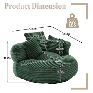 English Elm Bean Bag Sofa Oversized Corduroy Floor Lounge Chair with Armrests Pillows Foam Fill Emerald W395P426813