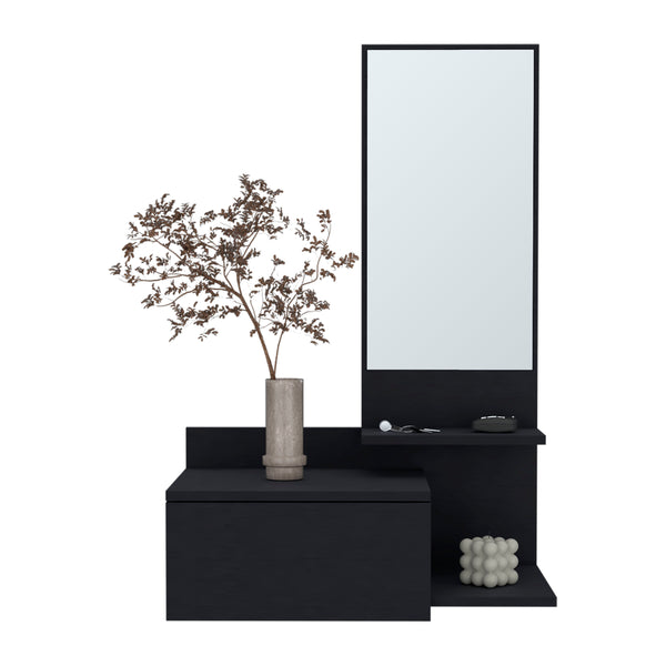 English Elm Floating Hallway Cabinet Lowell Wall-Mounted Black with Mirror, Drawer & Shelf for Entryway Storage and Style B092P238737