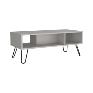 English Elm Vassel White Coffee Table with Hairpin Legs and Two Open Shelves, Modern 39" x17" Display Surface B200P235842