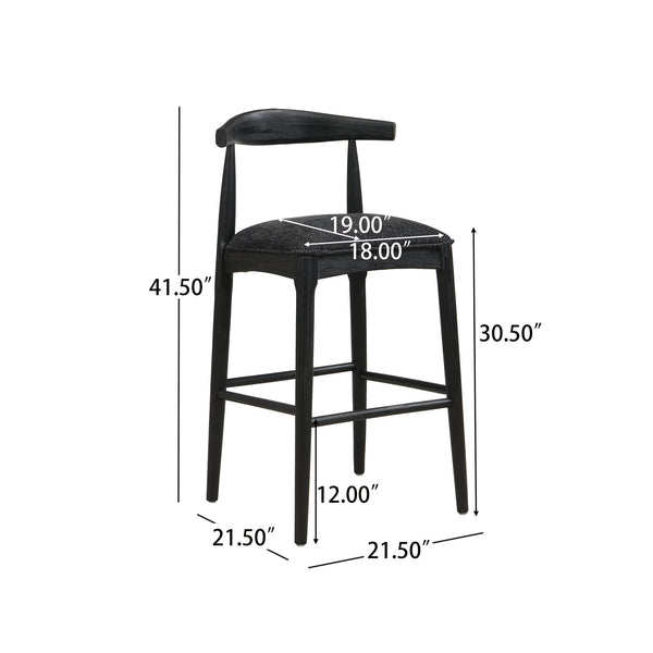 English Elm Christopher Knight Home® - BAR STOOL ladder-back farmhouse set of 2 with upholstered rubberwood seats, tapered legs, timeless charm Black N771P339893H