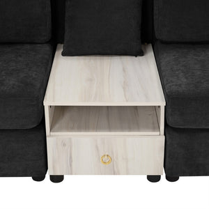 English Elm Modern Chenille Modular Sofa with Built-in Console Storage Armrest for Living Room Black N763S000063B