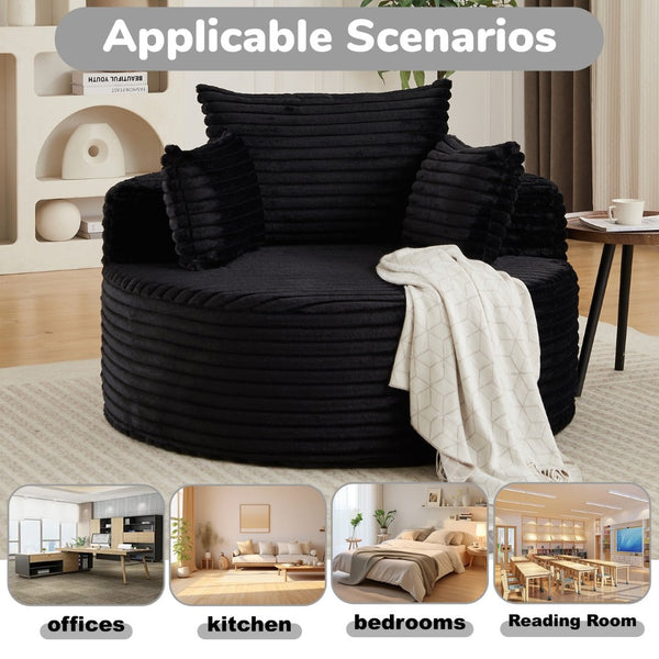 English Elm 50"l Corduroy Oversized Sleeper Chair with Neck Pillow Support for Lounge or Bedroom Black W834P405865