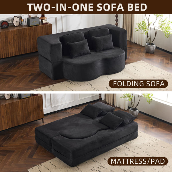 English Elm Queen Foldable Sofa Bed Plush Chenille Futon with High-Density Foam Convertible Sleeper Mattress Comfort Black W1829P280218