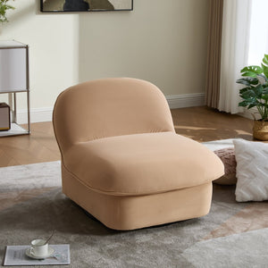 English Elm Swivel Accent Chair Plush Velvet Pumpkin Barrel Silhouette with 360 Degree Metal Base Khaki W3244P392748