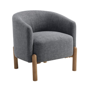 English Elm Style Barrel Accent Chair with Textured Fabric Upholstery, Solid Wood Legs, Foam-Pocket Coil Comfort and 300lb Capacity Gray 27 L x 25.5 W x 21.5 H B011P304989