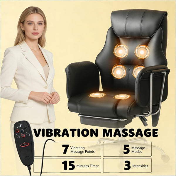 English Elm High Back Executive Office Chair with Massage Pocket Spring Pu Leather Recliner Black T3971P492015