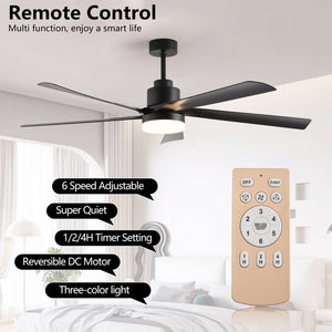 English Elm 65 Black 5-Blade Ceiling Fan with Dimmable LED Light, Remote Control, Quiet DC Motor, Modern Elegance for Living Room Bedroom W1340P243907