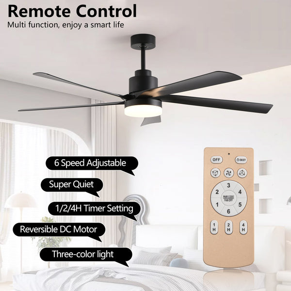 English Elm 65 Black 5-Blade Ceiling Fan with Dimmable LED Light, Remote Control, Quiet DC Motor, Modern Elegance for Living Room Bedroom W1340P243907