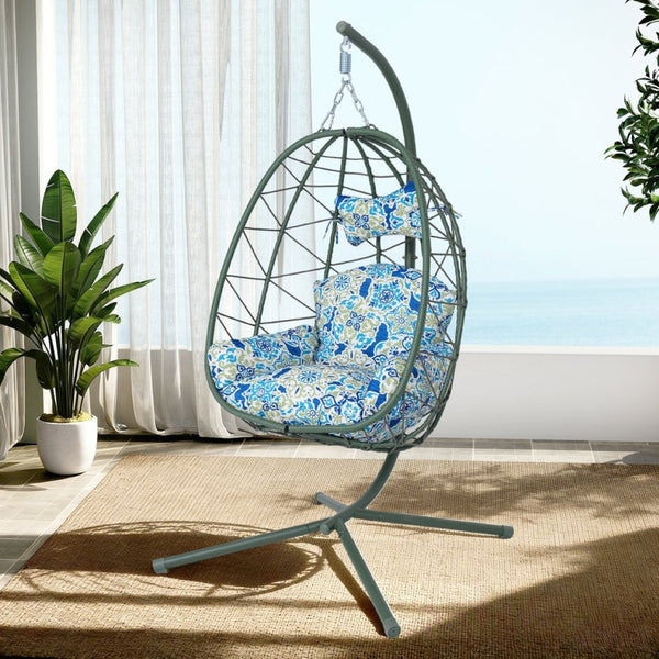 English Elm Hanging Egg Chair with Woven Pe Wicker Stand for Patio Balcony and Indoor Comfort T5880P497578