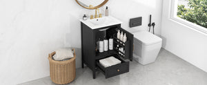 English Elm 20" Bathroom Vanity with Sink and Ceramic Top, Modern Freestanding Cabinet with Drawer & Shelf Storage, Adjustable Feet for Stability and 200lb Capacity Black N725P192821B
