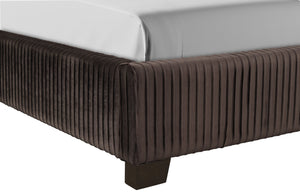 English Elm King Upholstered Bed with Pleated Headboard and Sturdy Frame, Luxurious Comfort and Easy Assembly Dark Brown 85.5 L x 53.75 W x 9.5 H B2699P208291
