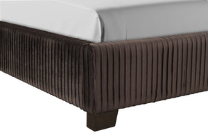 English Elm Queen Upholstered Bed with Pleated Headboard and Sturdy Rails, Easy-Clean Polyester Fabric Design Dark Brown 79.75 L x 53.75 W x 9.5 H B2699P208290