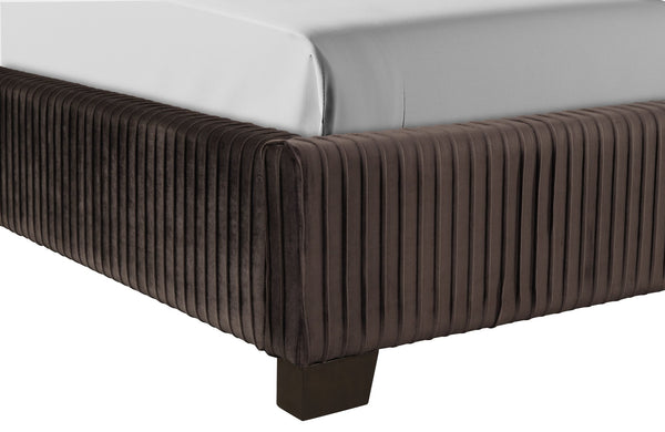 English Elm Queen Upholstered Bed with Pleated Headboard and Sturdy Rails, Easy-Clean Polyester Fabric Design Dark Brown 79.75 L x 53.75 W x 9.5 H B2699P208290