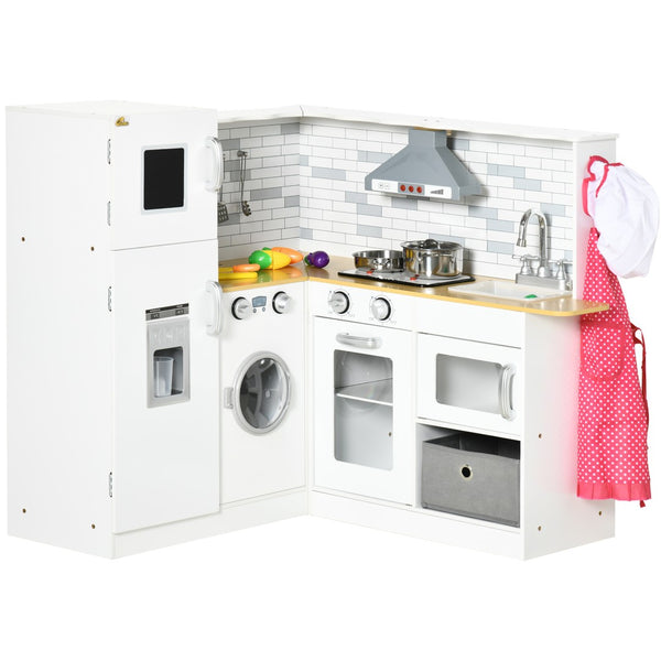 English Elm Qaba Wooden Corner Play Kitchen with Sound Effects Oven Ice Maker and Washing Machine W2225P217655