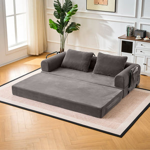 English Elm Convertible Corduroy Sleeper Sofa Foldable Three Seat Couch for Studio or Bedroom Dark Gray W3366P447131