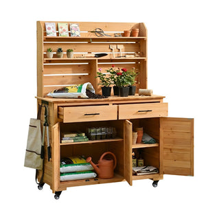 English Elm (assembly Video) Topmax Solid Fir Outdoor Potting Bench Grill Cart with Hutch Storage Natural Wood N717P404333A