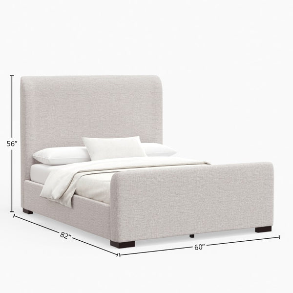 Alpine Furniture Adele Stone Beige Platform Bed With Wingback Linen-Textured Upholstery, Low-Profile 14-Slat Support Oatmeal 8322F