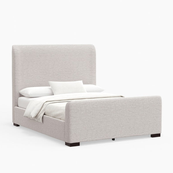 Alpine Furniture Adele Stone Beige Platform Bed With Wingback Linen-Textured Upholstery, Low-Profile 14-Slat Support Oatmeal 8322F