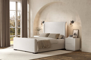 Alpine Furniture Adele Stone Beige Platform Bed With Wingback Linen-Textured Upholstery, Low-Profile 14-Slat Support Oatmeal 8322F