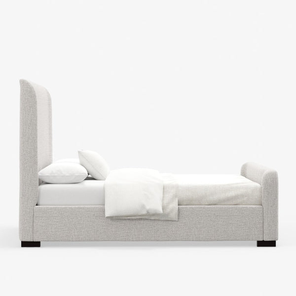 Alpine Furniture Adele Stone Beige Platform Bed With Wingback Linen-Textured Upholstery, Low-Profile 14-Slat Support Oatmeal 8322F