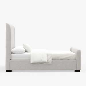 Alpine Furniture Adele Low-Profile King Platform Bed With Wingback Headboard, Linen-Textured Upholstery & Slats Oatmeal 8322EK