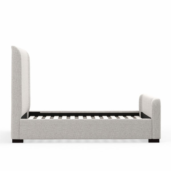 Alpine Furniture Adele Stone Beige Platform Bed With Wingback Linen-Textured Upholstery, Low-Profile 14-Slat Support Oatmeal 8322F