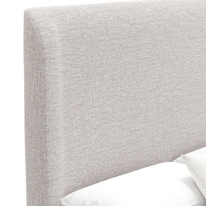 Alpine Furniture Adele Low-Profile King Platform Bed With Wingback Headboard, Linen-Textured Upholstery & Slats Oatmeal 8322EK
