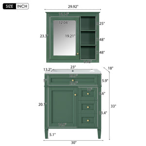 English Elm 30'' Bathroom Vanity Set With Mirror, Modern Freestanding Storage, 2 Drawers & Tip-Out Organizer SW000127AAF-3