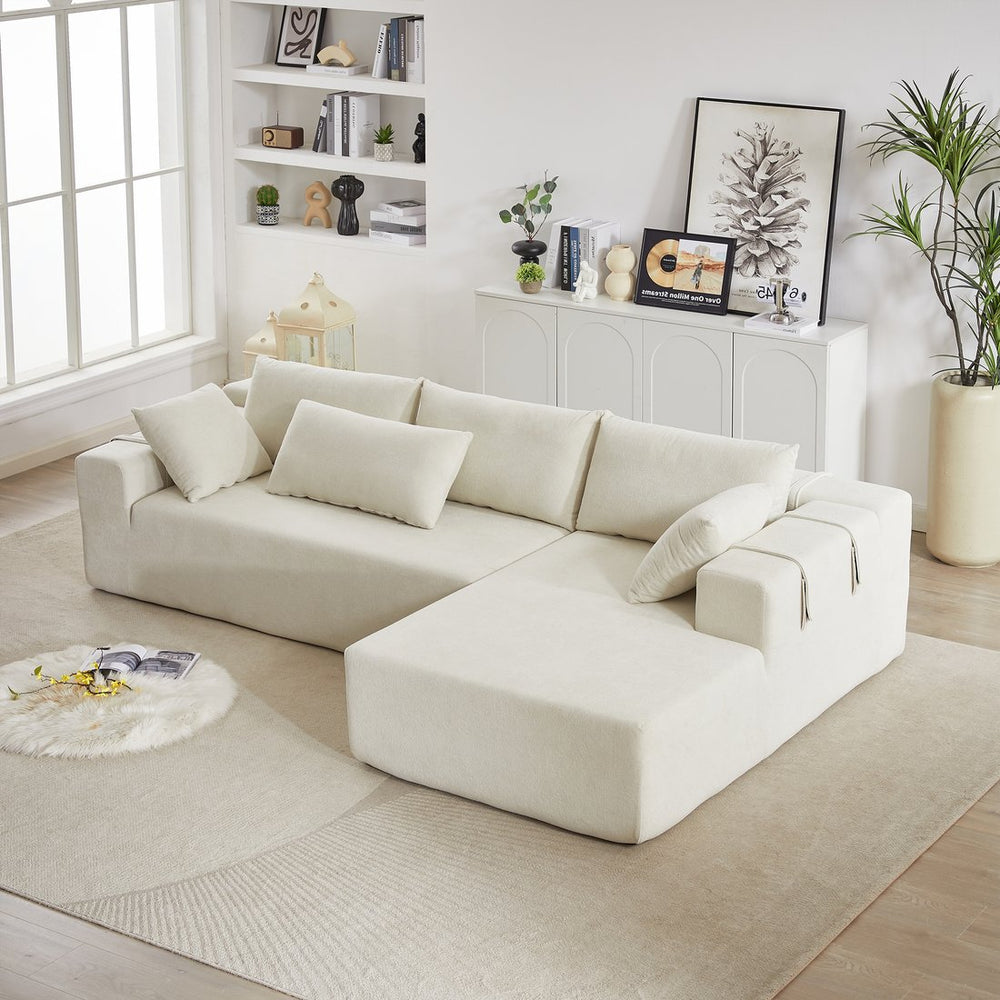 English Elm Modern Chenille Upholstered Sectional Sofa - Stylish L-Shaped Couch Set With 6 Pillows, Versatile Design W834S00397