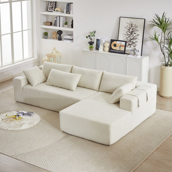 English Elm Modern Chenille Upholstered Sectional Sofa - Stylish L-Shaped Couch Set With 6 Pillows, Versatile Design W834S00397