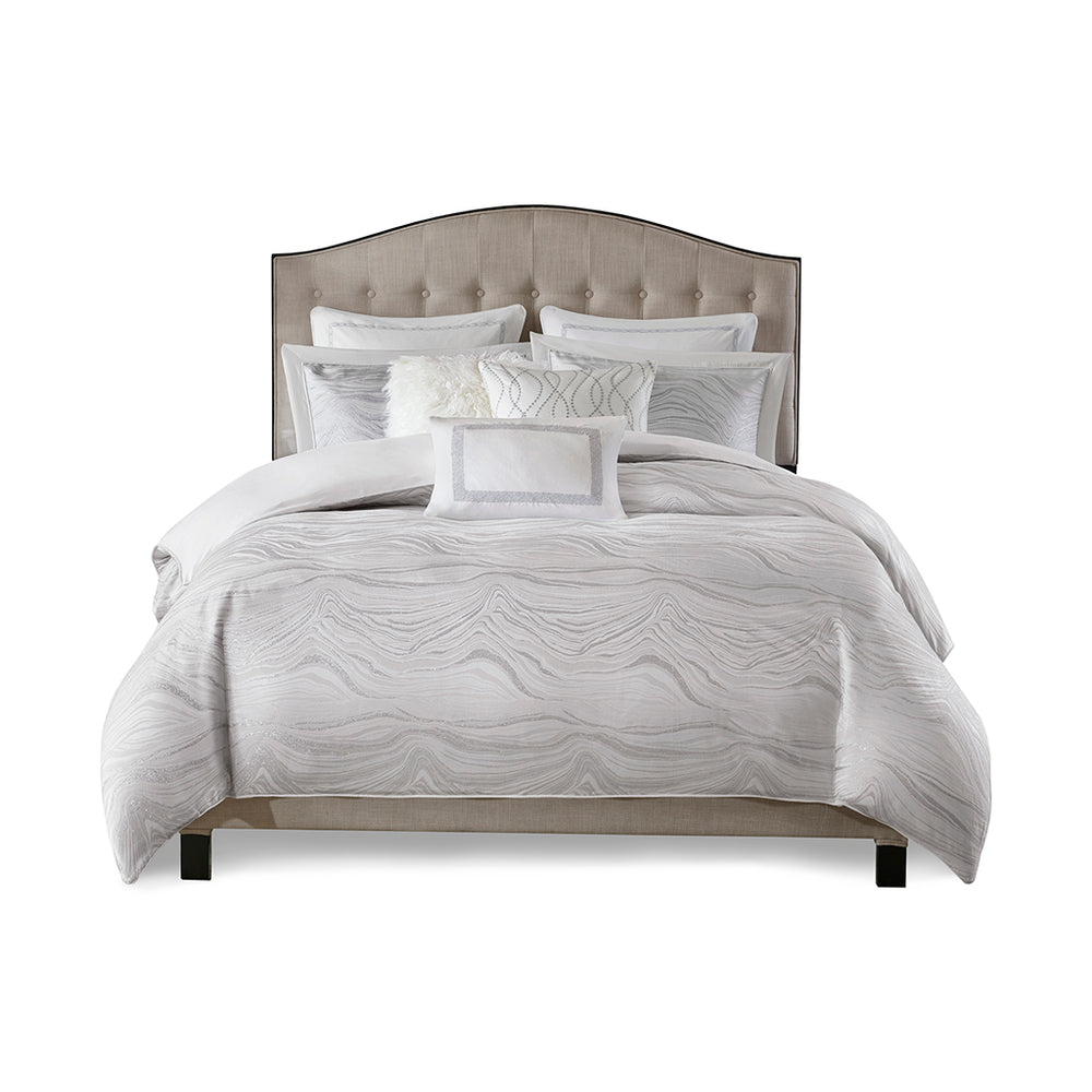 JLA Home Madison Park Signature - Comforter with Metallic Jacquard & Velvet Euros — Hotel-Worthy Luxe, OEKO-TEX Certified Quality 96 L x 92 W x 1.5H MPS10-310