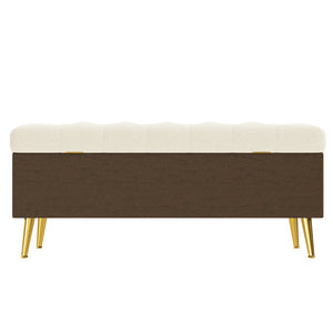 English Elm Modern Boucle Tufted Storage Ottoman Bench with Gold Legs for Bedroom or Entryway Beige N719P305620A